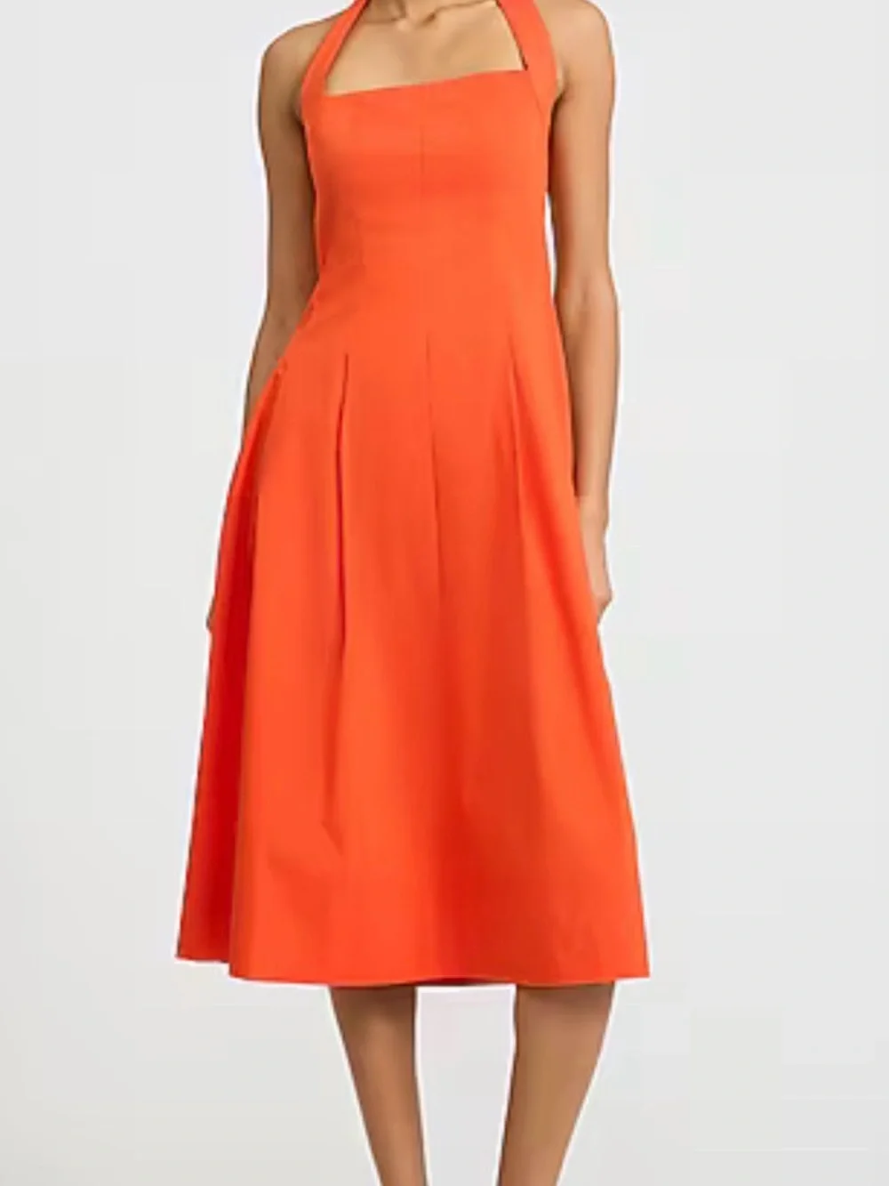 Express Poplin Tie Halter Square Neck Seamed Midi Dress with Pockets  NWT